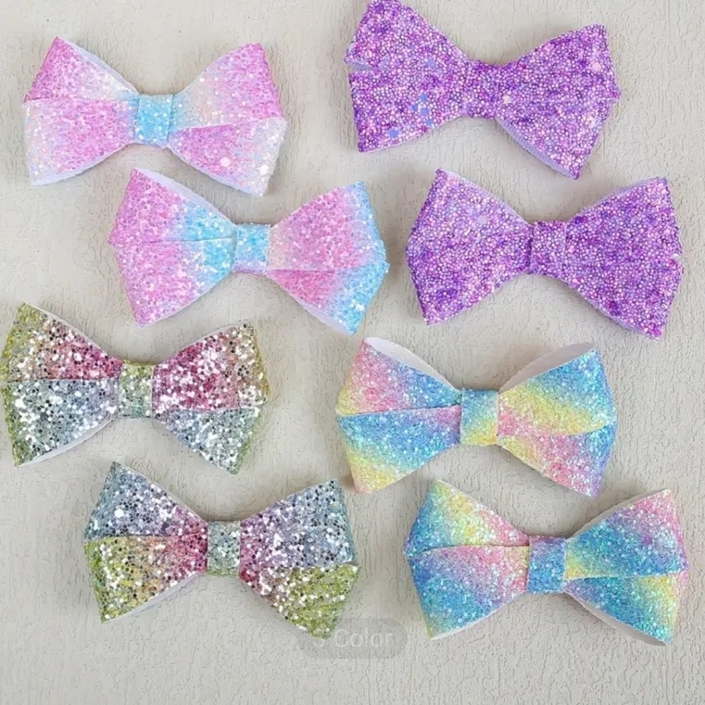 4 pairs of candy colored glitter hair bows